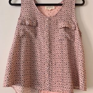 Sweet wandered blouse tank top pink with blue pattern/ Size M